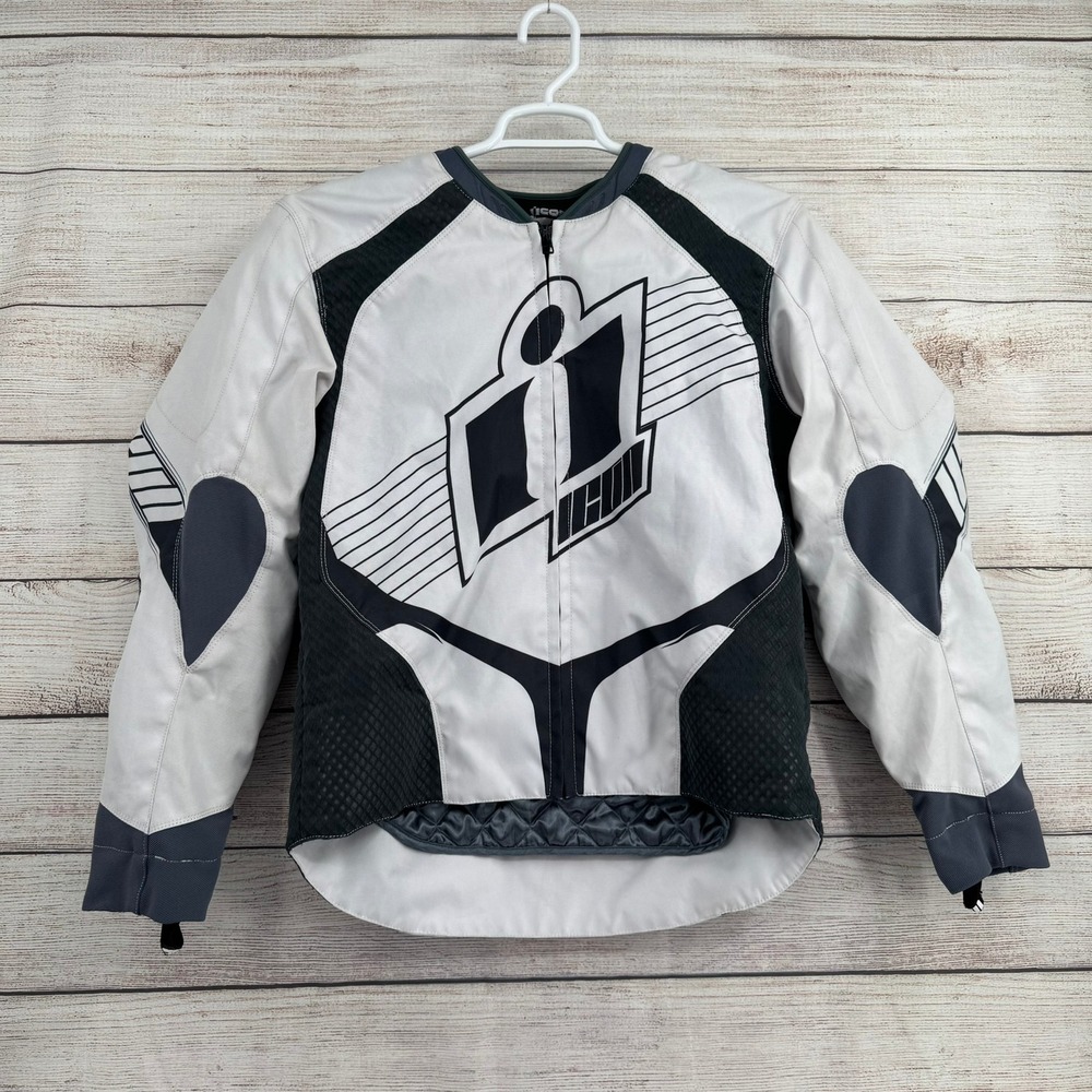 Icon Overlord Riding Jacket Mens LG White Black D3O Impact Protection